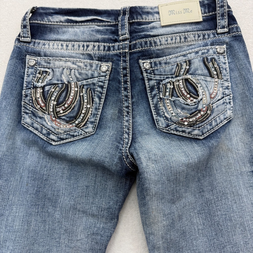 Miss Me Skinny Jeans Women 25 Blue Low Rise Distressed Embellished Horseshoe‎ - Picture 7 of 9